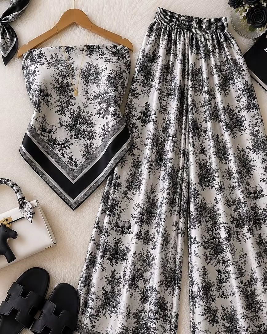 Elegant Co-Ord Set with Top & Wide-Leg Pants