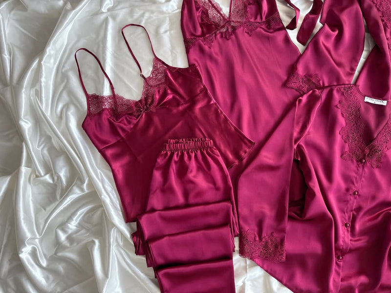 Luxury Satin Lace Nightwear Set – 5-Piece Premium Sleepwear Collection