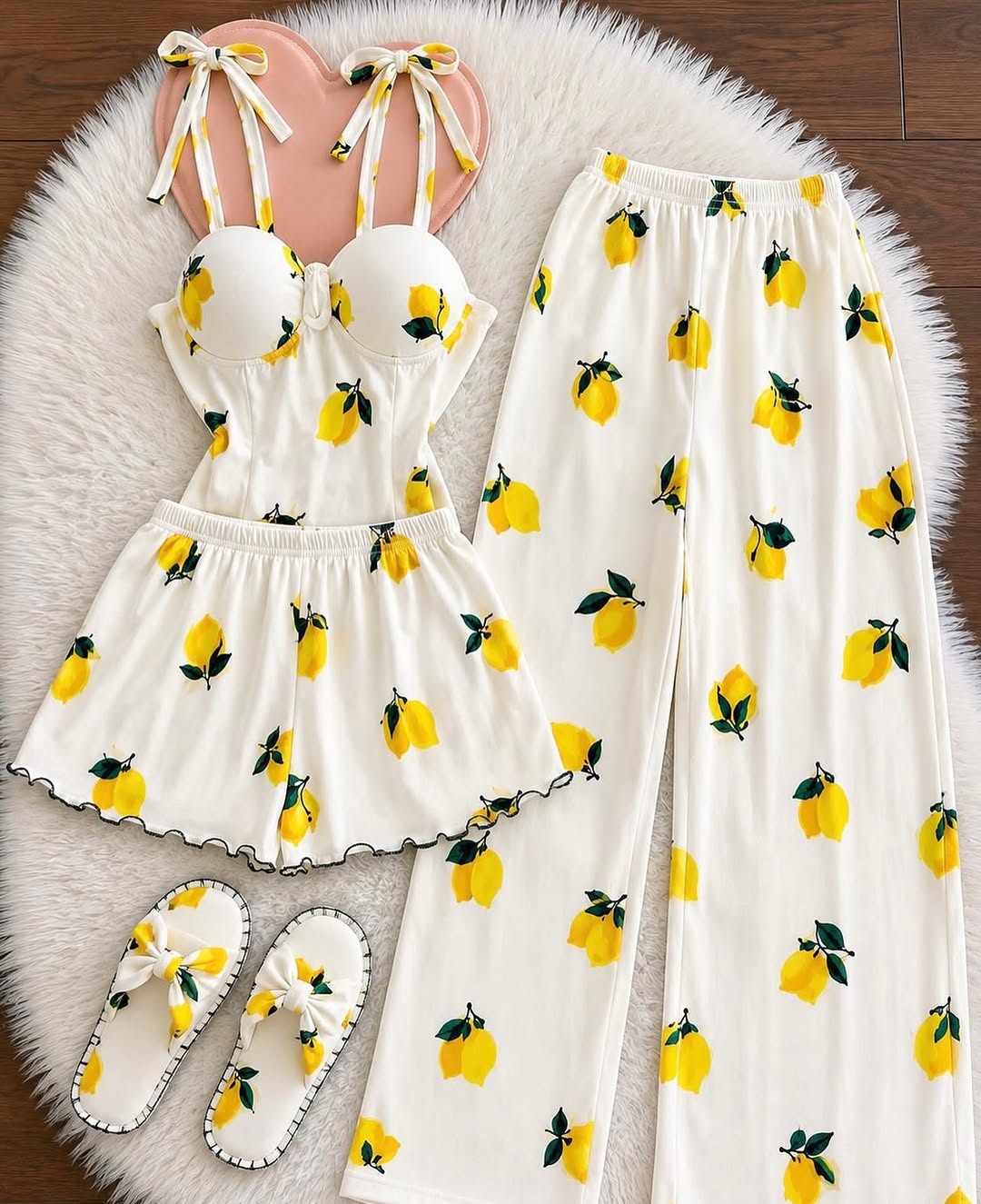 Zanivah Women’s 3-Piece Co-Ord Night & Loungewear Set ✨[Yellow Rose]