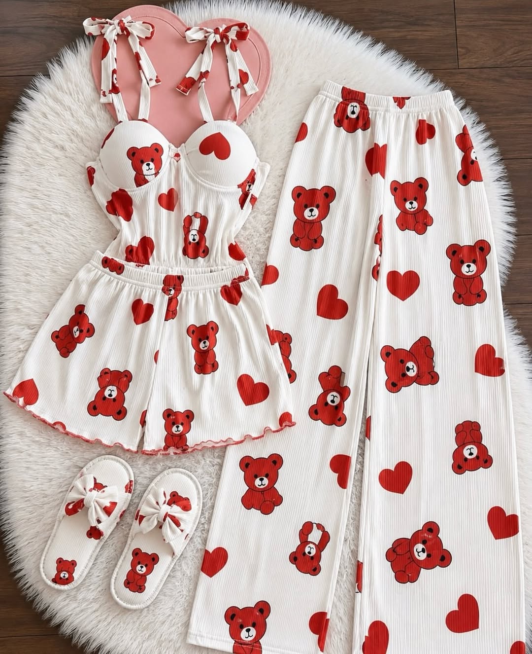 Zanivah Women’s 3-Piece Co-Ord Night & Loungewear Set ✨[BEAR HEART]