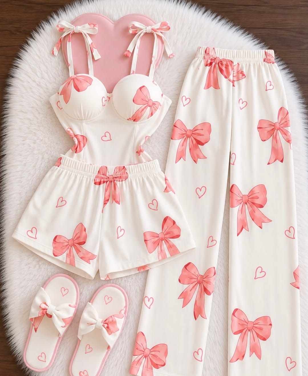 Zanivah Women’s 3-Piece Co-Ord Night & Loungewear Set ✨[Sweet Bow]