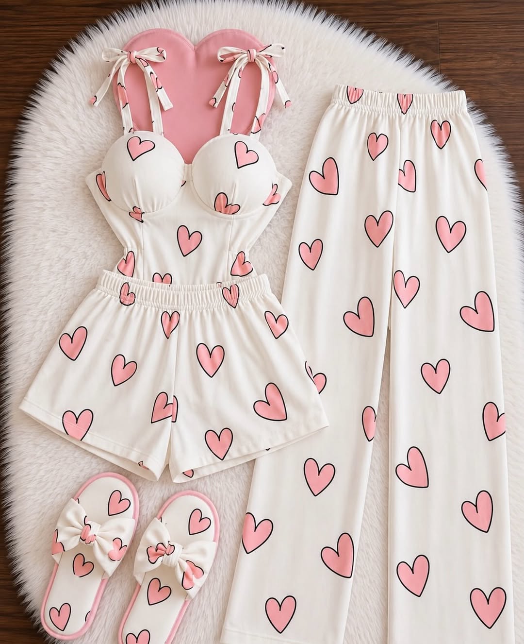 Zanivah Women’s 3-Piece Co-Ord Night & Loungewear Set ✨[Baby Hearts]