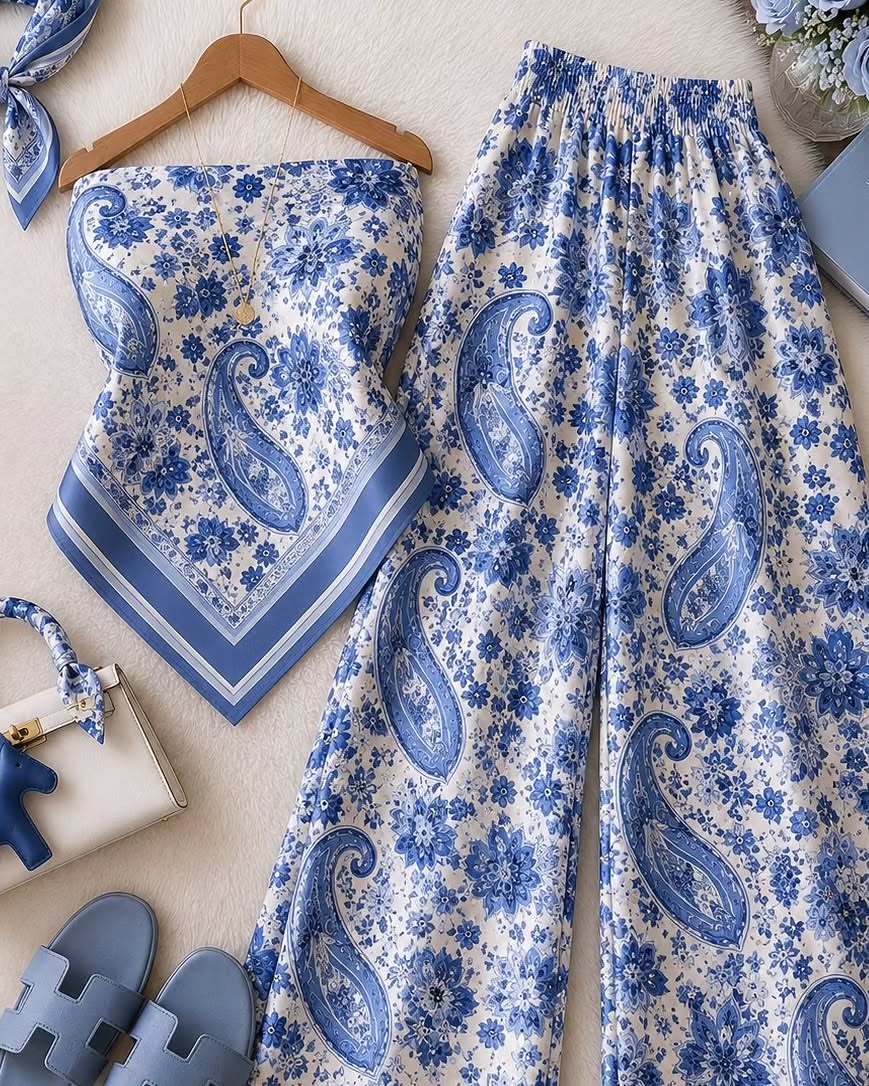 Elegant Co-Ord Set with Top & Wide-Leg Pants