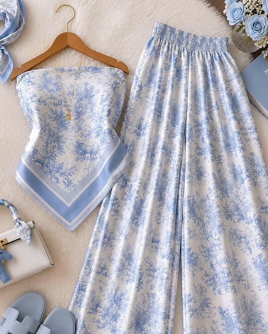Elegant Co-Ord Set with Top & Wide-Leg Pants