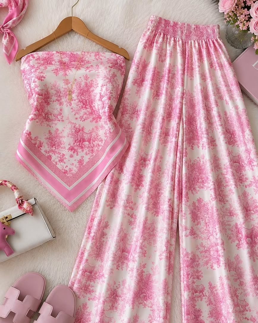 Elegant Co-Ord Set with Top & Wide-Leg Pants