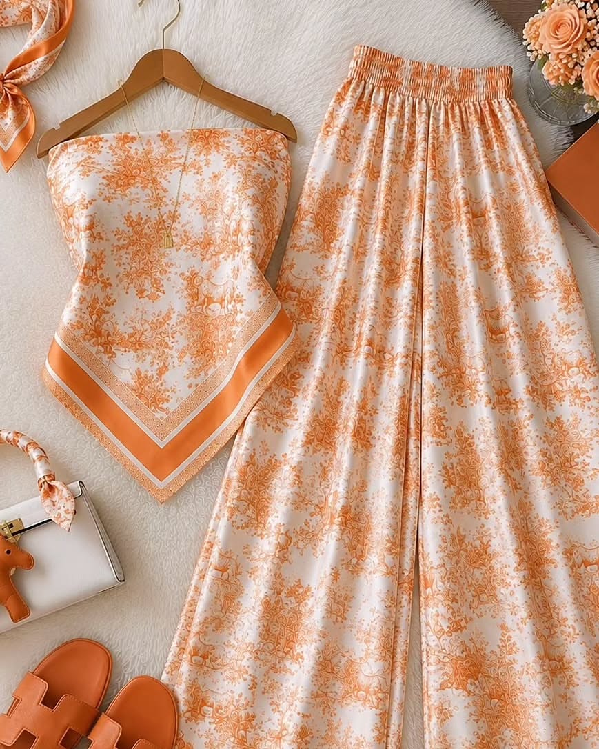 Elegant Co-Ord Set with Top & Wide-Leg Pants