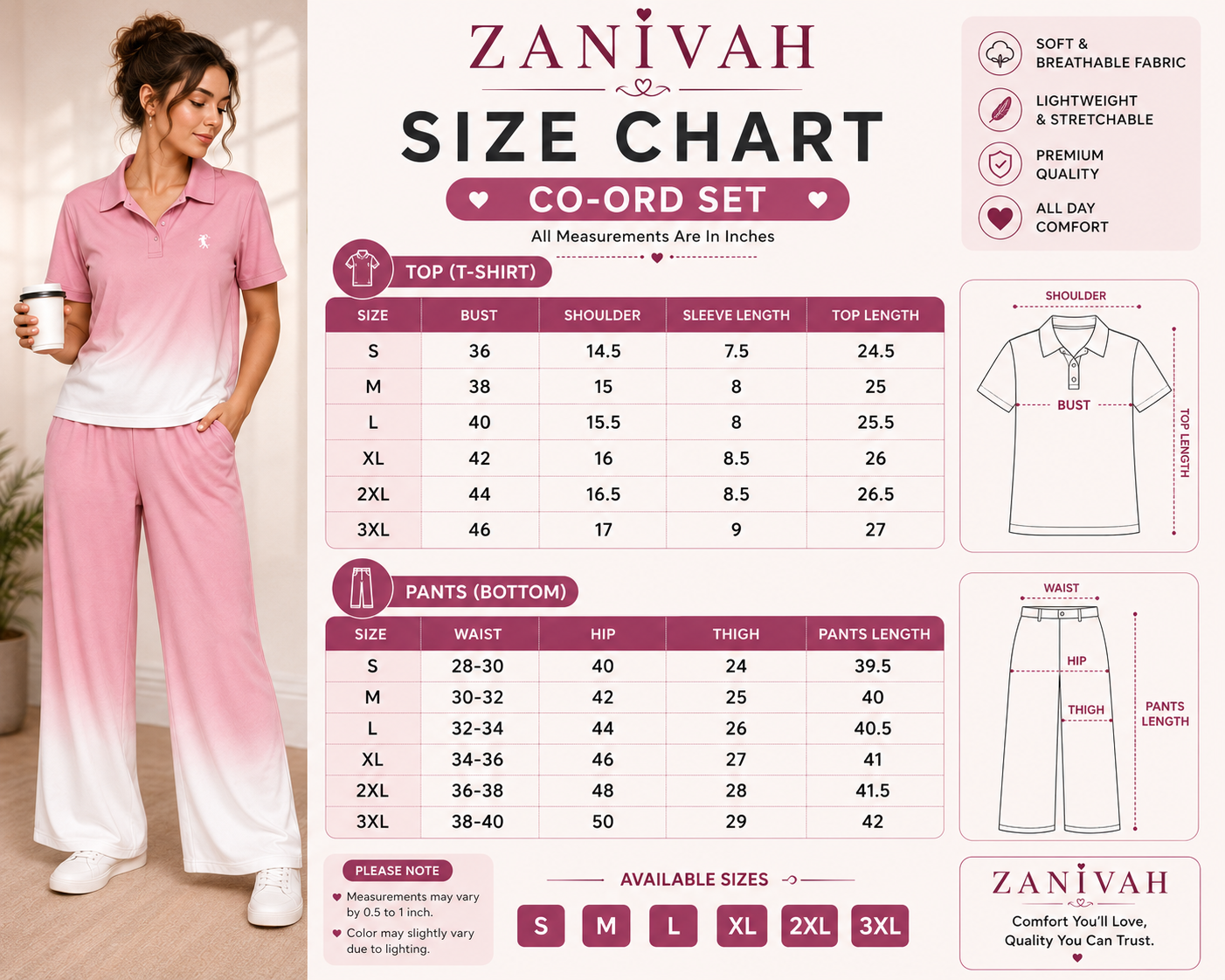 Zanivah Women’s Elegant Comfort Co-Ord Set