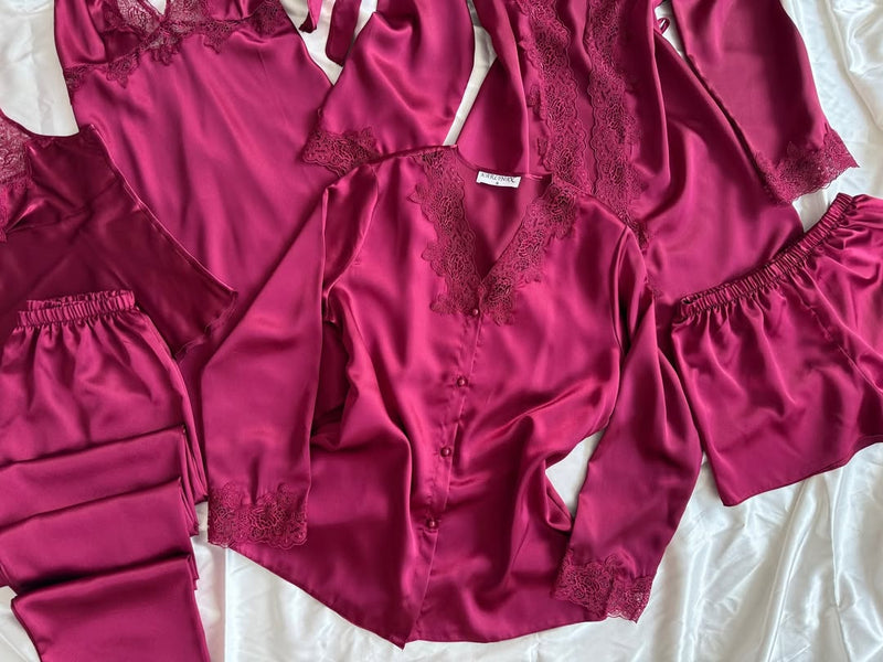 Luxury Satin Lace Nightwear Set – 5-Piece Premium Sleepwear Collection