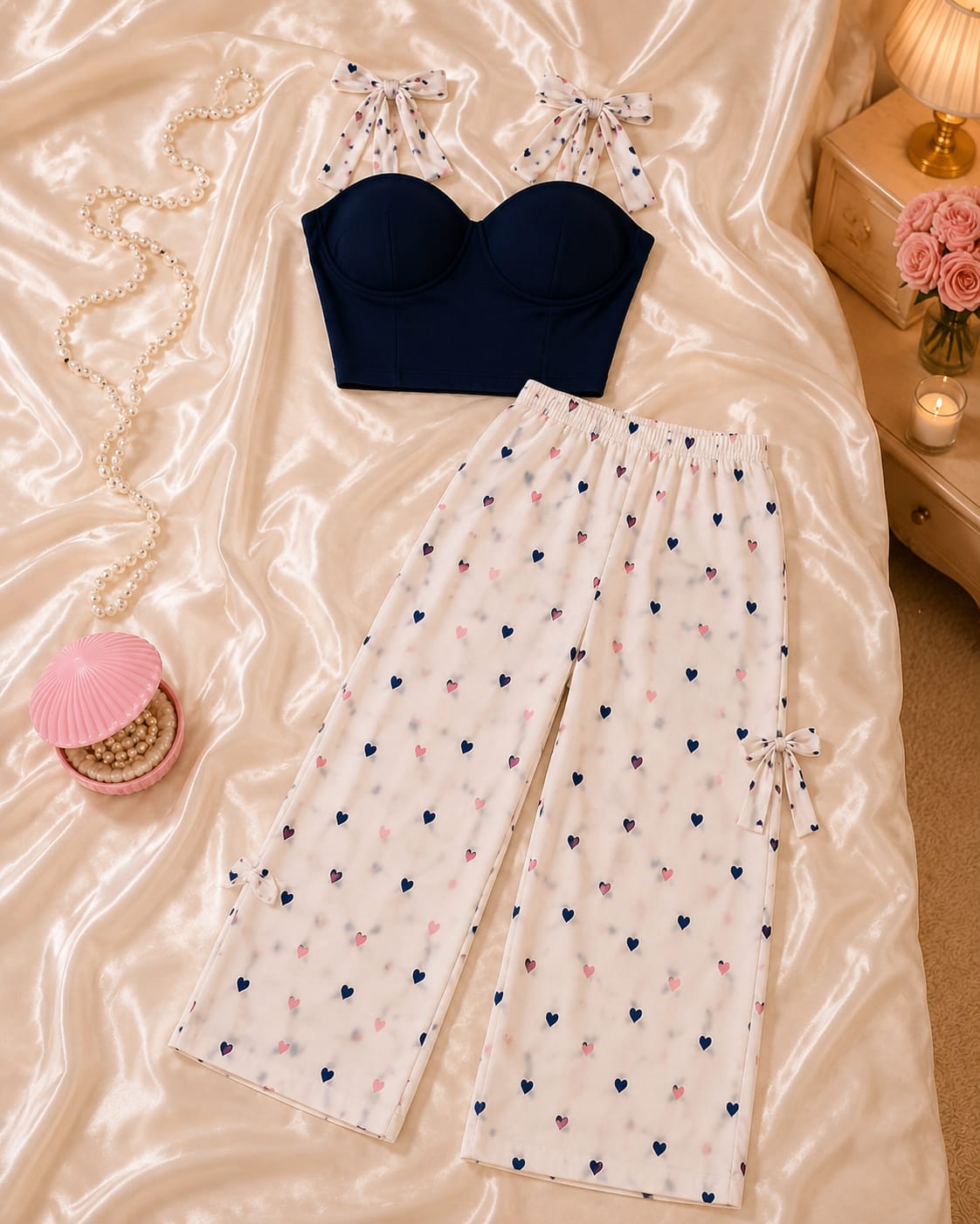 Bow-Tie Cami Top & Wide-Leg Pants Co-Ord Set