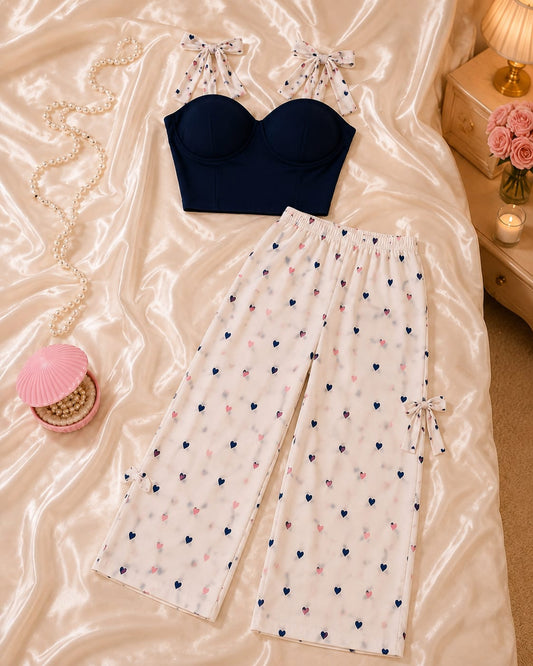 Bow-Tie Cami Top & Wide-Leg Pants Co-Ord Set