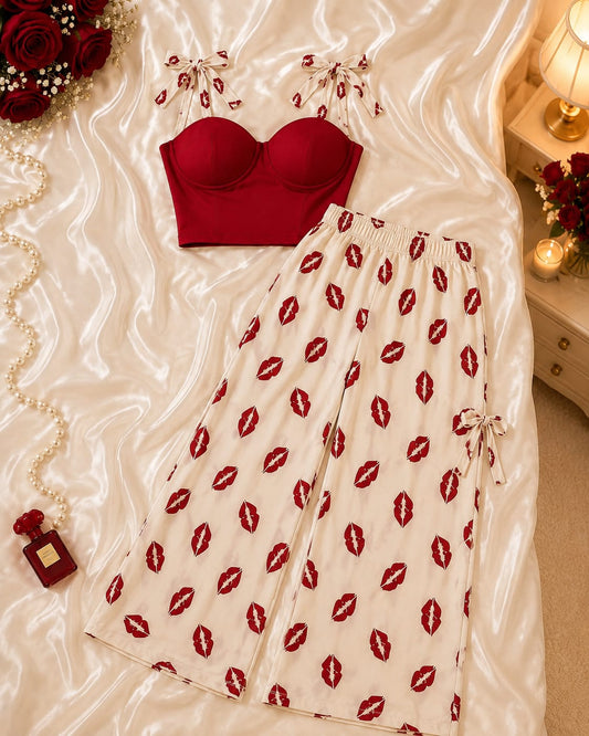 Bow-Tie Cami Top & Wide-Leg Pants Co-Ord Set