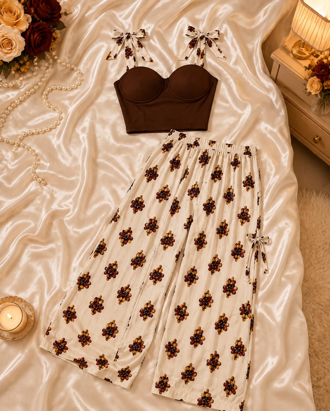 Bow-Tie Cami Top & Wide-Leg Pants Co-Ord Set